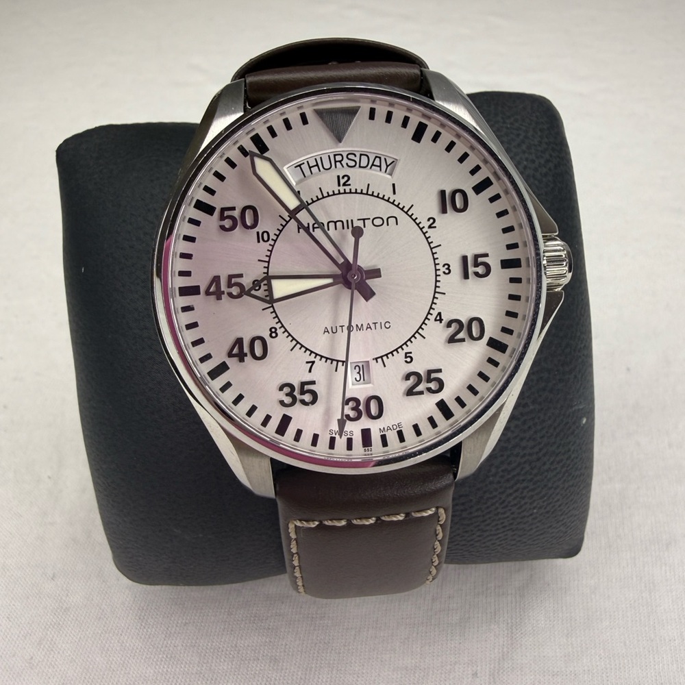Hamilton Men's Silver Dial Watch with Brown Leather Strap